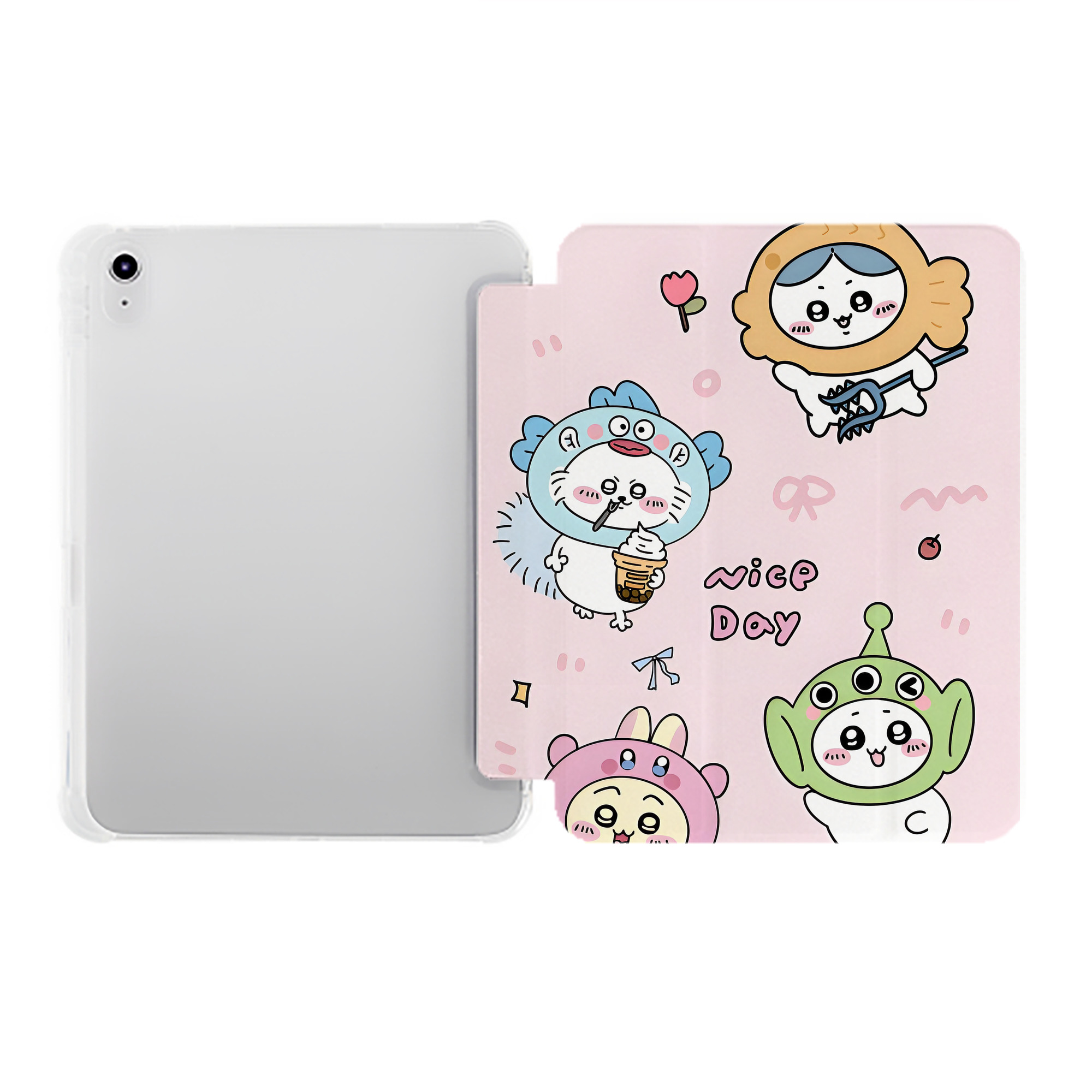 （画像用） ちいかわ Chii-kawa IPad ケース ペン収納付き 三つ折りスタンド PUレザー×シリコン 対応機種9.5/10.5/10.9インチ